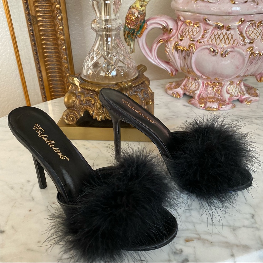 Fabulicious Satin Marabou Slipper Heels